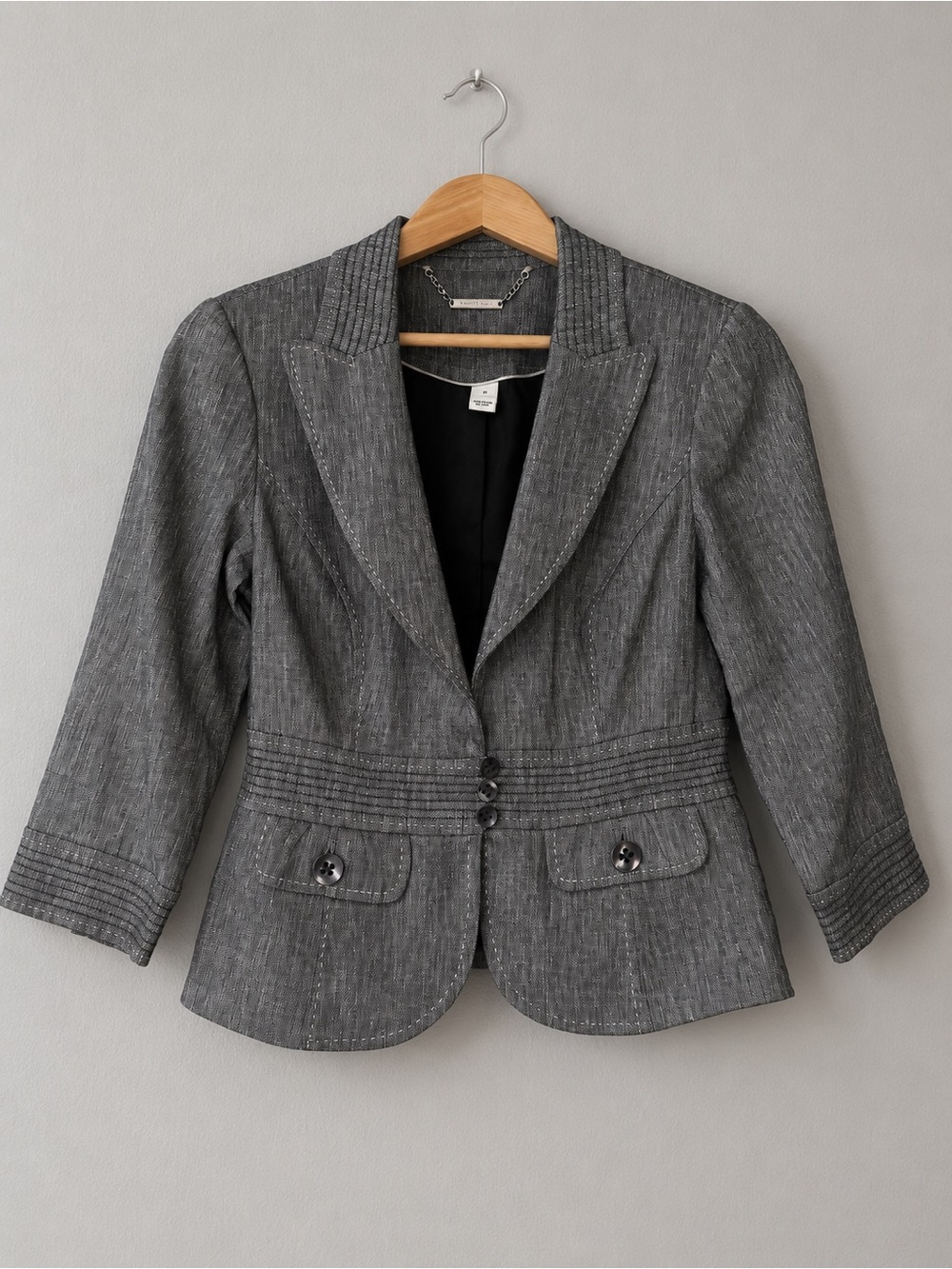 White House Black Market Gray Linen Blend Blazer Jacket Size 8 3/4 Sleeve